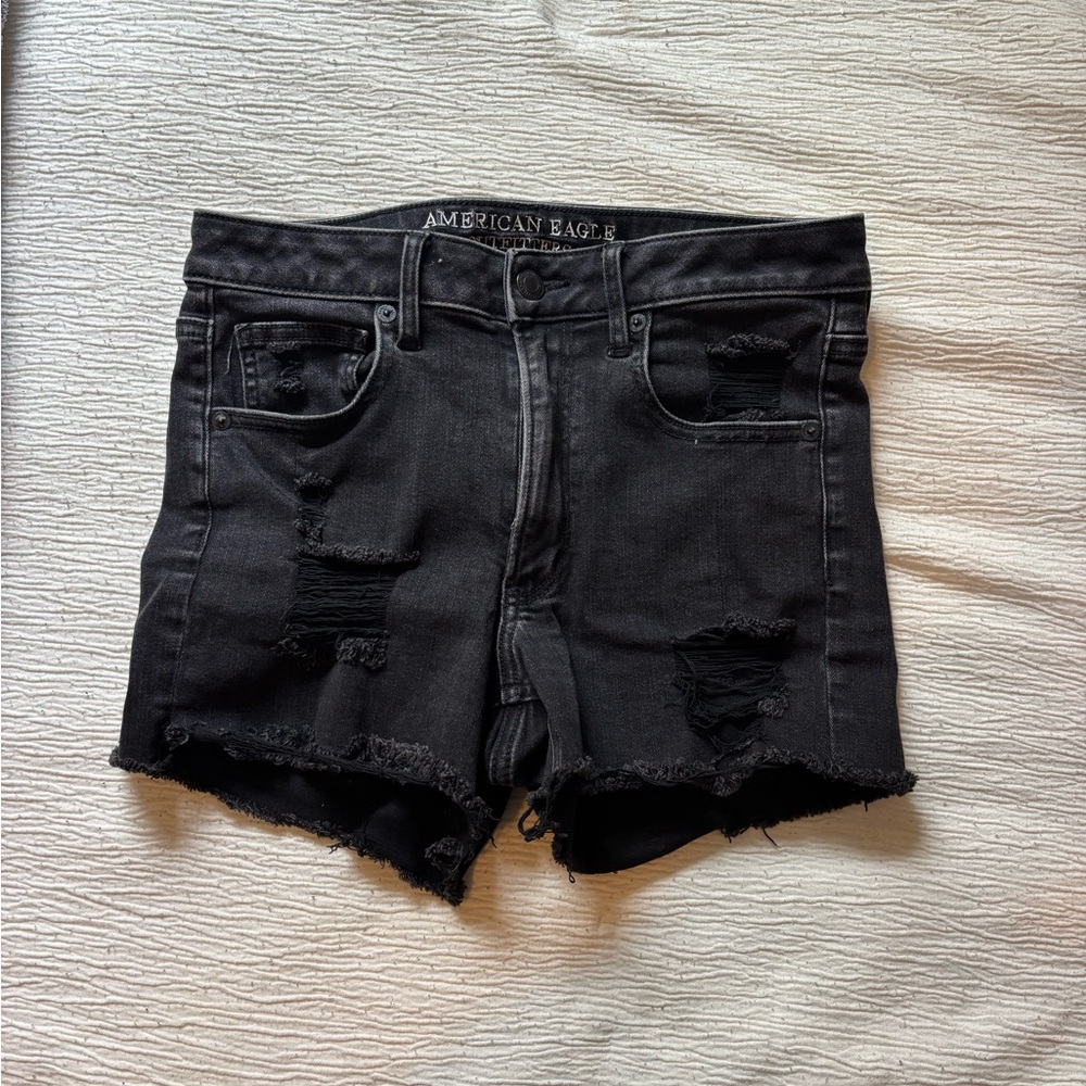 American Eagle Outfitters Women's Black Distressed Shorts